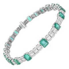 Zambian Emerald Gemstone Charm Bracelet Diamond 14 Karat White Gold Fine Jewelry
