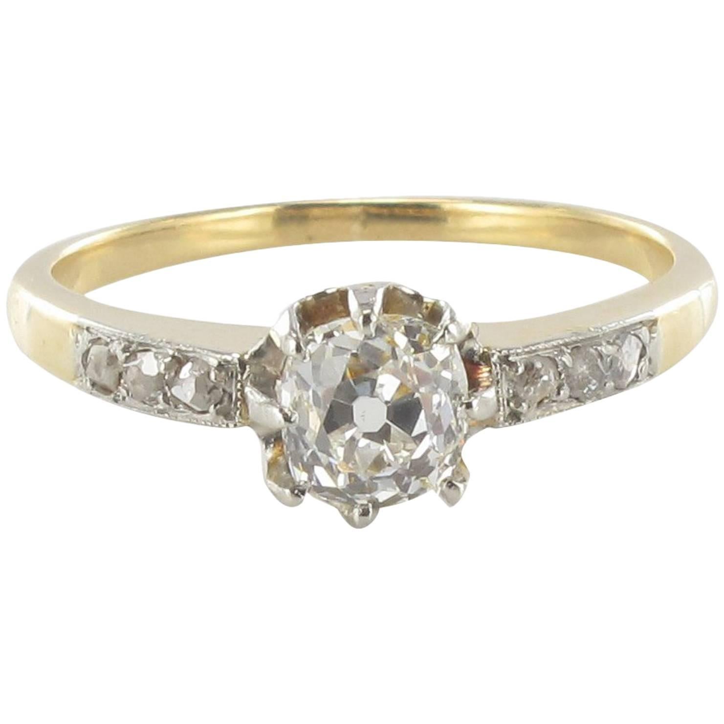 French Antique Solitaire Diamond Ring 