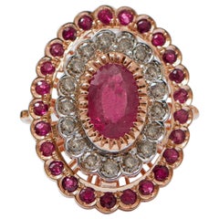 Vintage Rubies, Diamonds, Rose Gold ad Silver Ring.