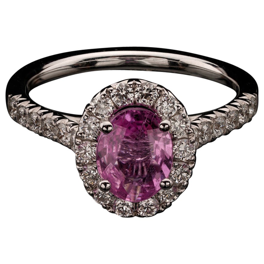 Pink Sapphire and Diamonds Halo Ring For Sale