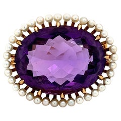 Victorian Era Amethyst & Seed Pearl Brooch Pendant