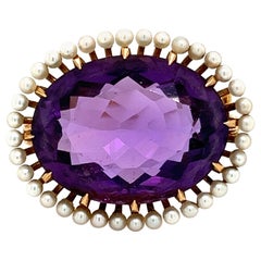 Retro Victorian Era Amethyst & Seed Pearl Brooch Pendant 