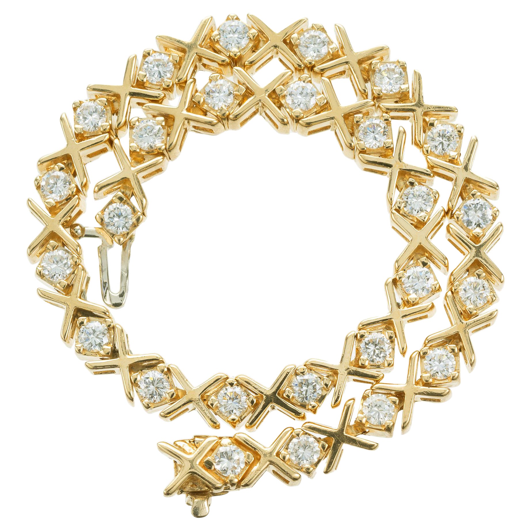 2,00 Karat runder Diamant Gelbgold "X" Design Tennisarmband