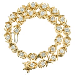 Bracelet tennis en or jaune à motif « X » avec diamants ronds de 2,00 carats 