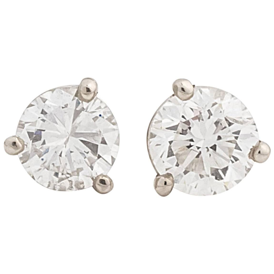 Martini Style Three-Prong Diamond Earring Studs