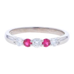 White Gold Diamond & Ruby Five-Stone Band - 18k Round .60ctw Wedding Ring