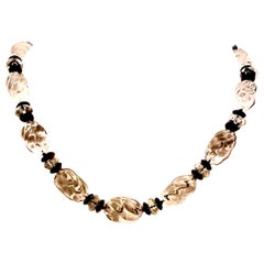 Single strand rock crystal and onyx necklace 