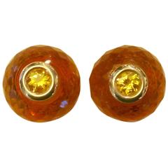 Citrine Rondelle Yellow Sapphire Yellow Gold Stud Earrings 3