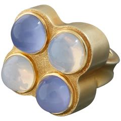 Unique Modernist Moonstone Chalcedony Gold Cocktail Ring