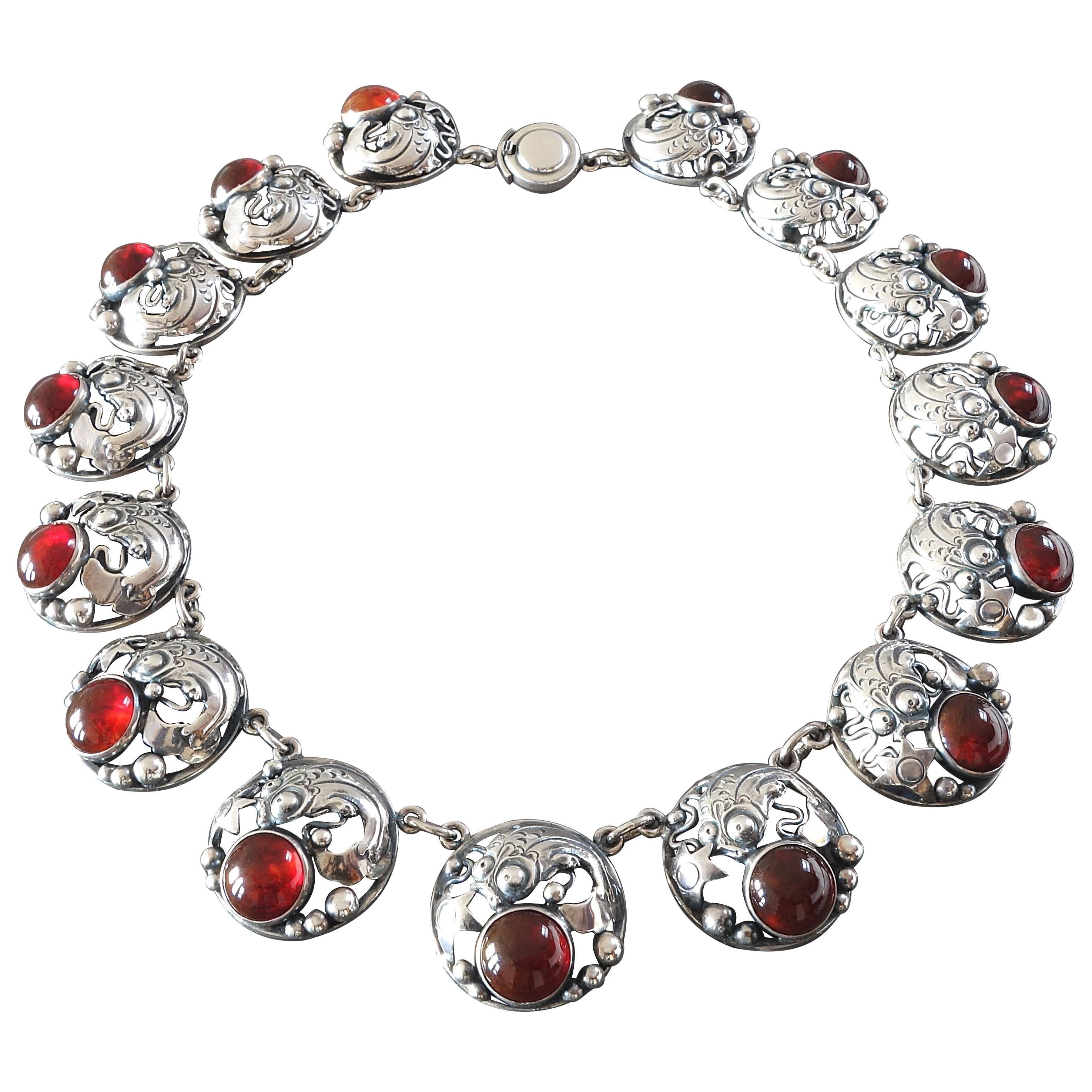 Niels Erik From Modernist Aquatic Amber Silver Necklace For Sale