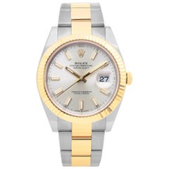 Used Rolex Datejust 41 Steel 18k Gold Silver Index Dial Automatic Mens Watch 126333