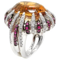 Andreoli Diamond Citrine Pink Sapphire 18 Karat White Gold Ring