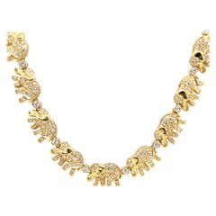 Retro Gold 5,50 Karat Natürlicher Brillant Farbloser Diamant Elefanten Halskette 1990
