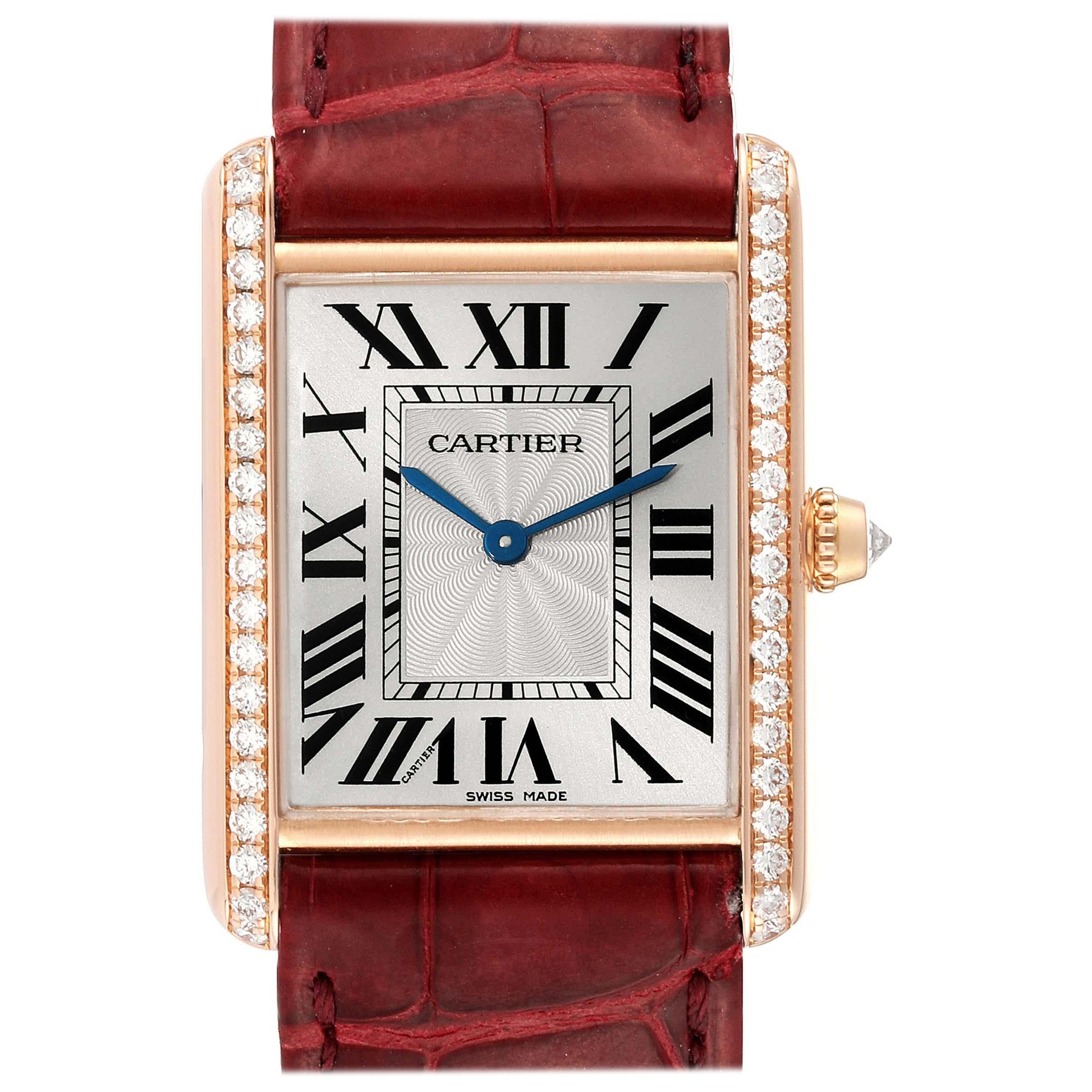 Cartier Montre Tank Louis en or rose et diamants pour femmes WJTA0014 en vente