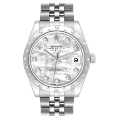 Rolex Datejust Midsize 31 Steel Mother Of Pearl Diamond Watch 178344 Box Card