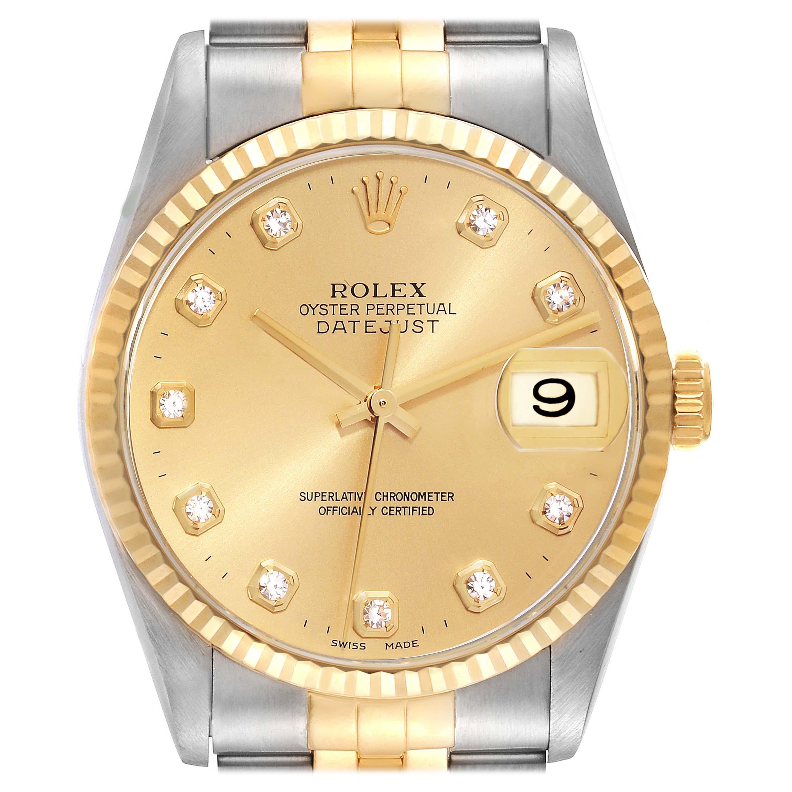 Rolex Datejust Diamant-Zifferblatt Stahl-Gelbgold-Herrenuhr 16233