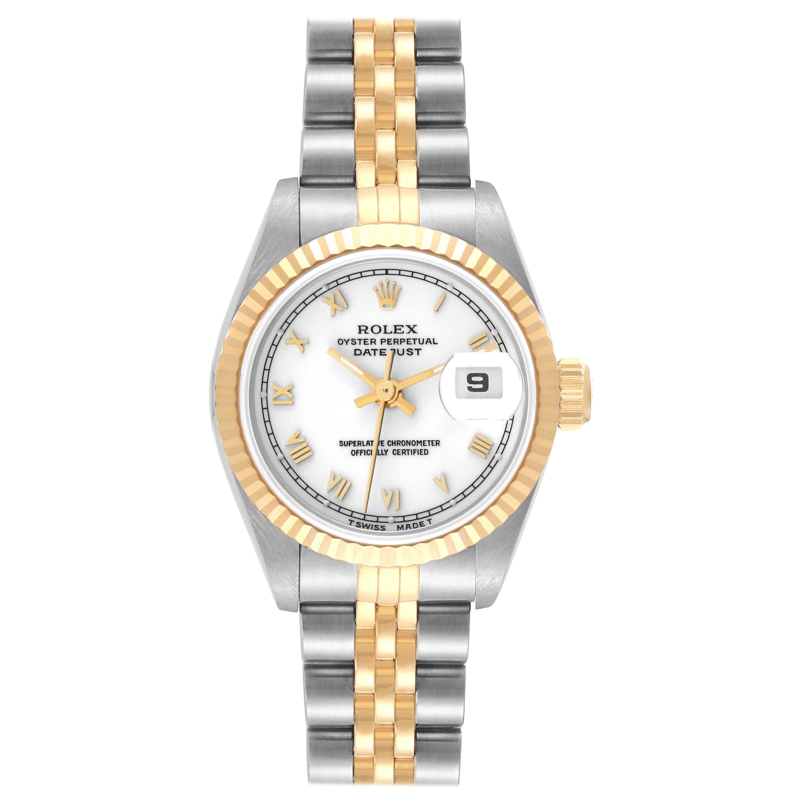 Rolex Datejust White Roman Dial Steel Yellow Gold Ladies Watch 69173