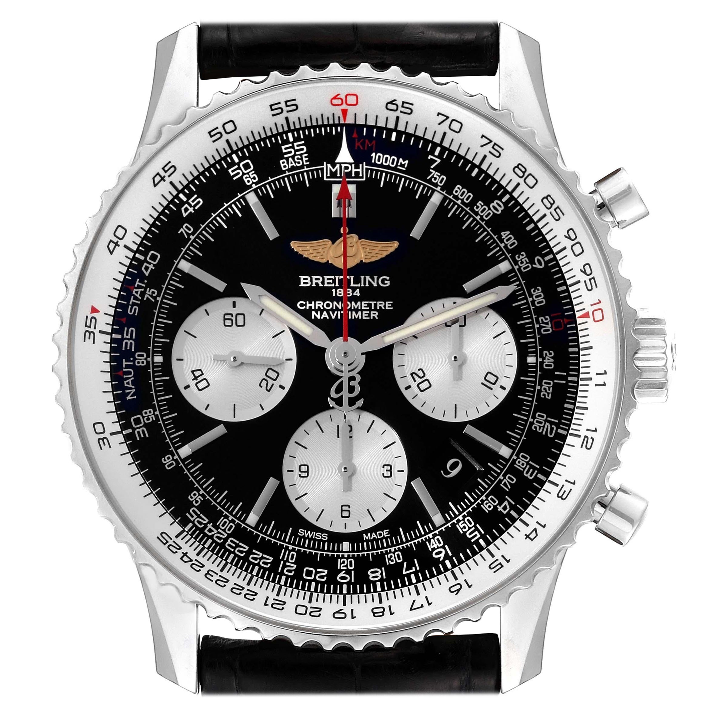 Breitling Navitimer 01 Stahl-Herrenuhr AB0120 mit schwarzem Zifferblatt und Karton