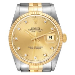 Used Rolex Datejust Diamond Dial Steel Yellow Gold Mens Watch 16233