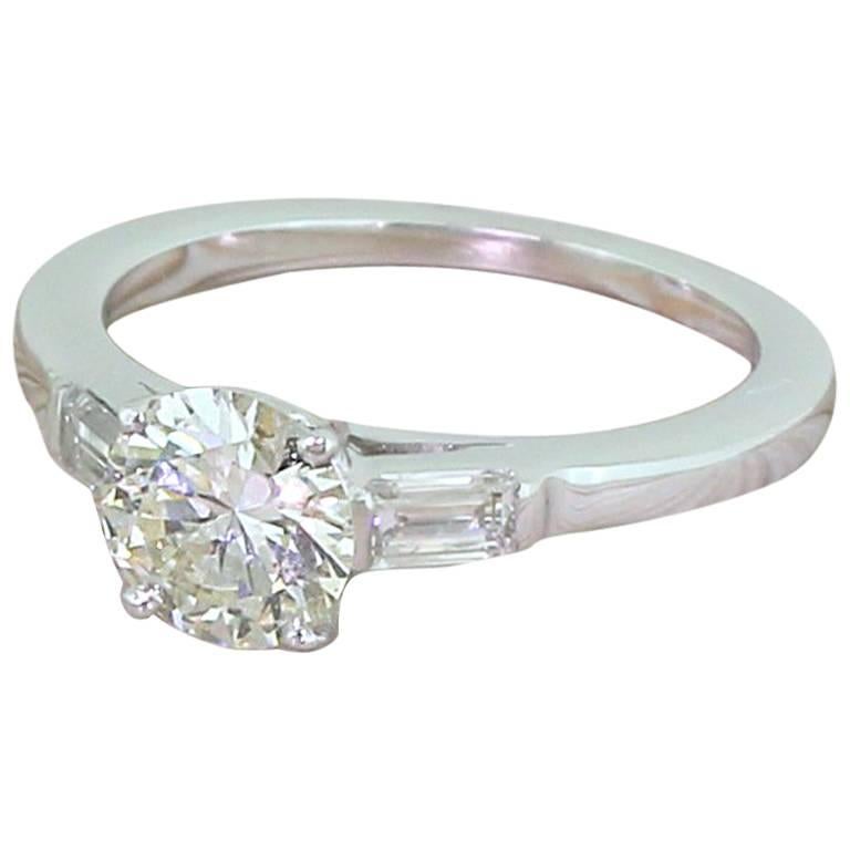 Mid Century 0.95 Carat Transitional Cut Diamond Engagement Ring For Sale