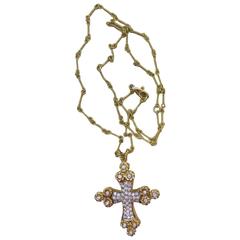 Cassis 18K Yellow Gold and Diamond Cross Pendant Suspended from 18 Chain 12