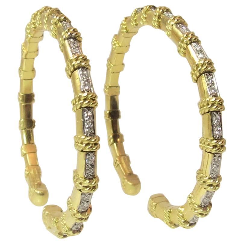 Pair of Cassis 18K Yellow Gold Diamond Bangle Bracelets with Rope Accent