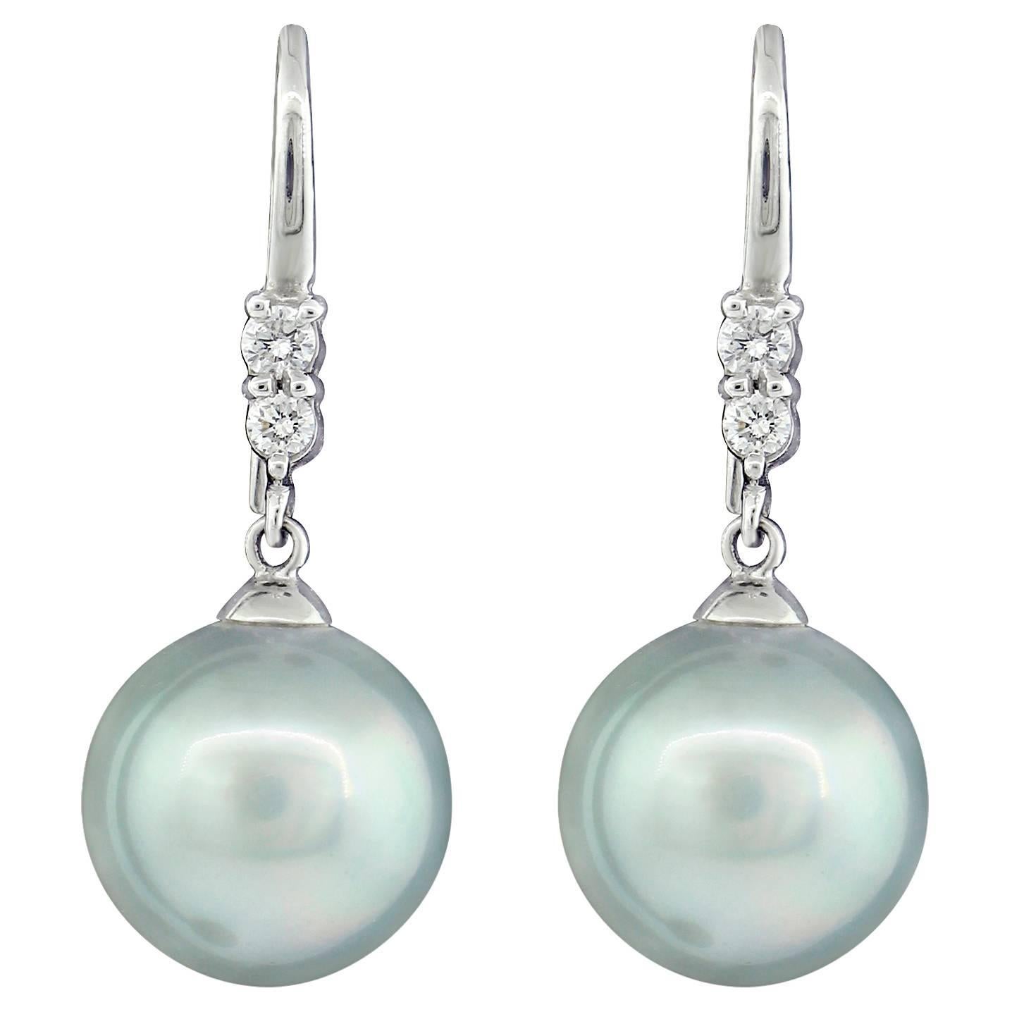 Tahitian Pearl Earrings with Diamonds, Platinum