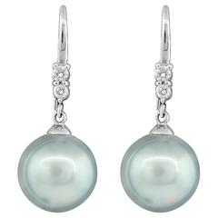 Tahitian Pearl Earrings with Diamonds, Platinum