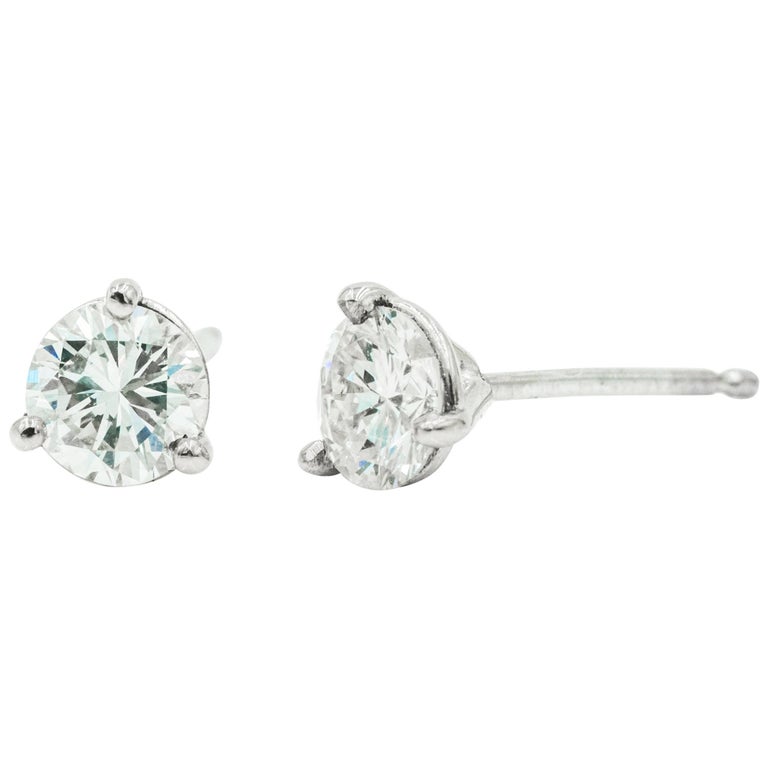 Diamond Studs In 14 Karat White Gold Mounting Martini Style For