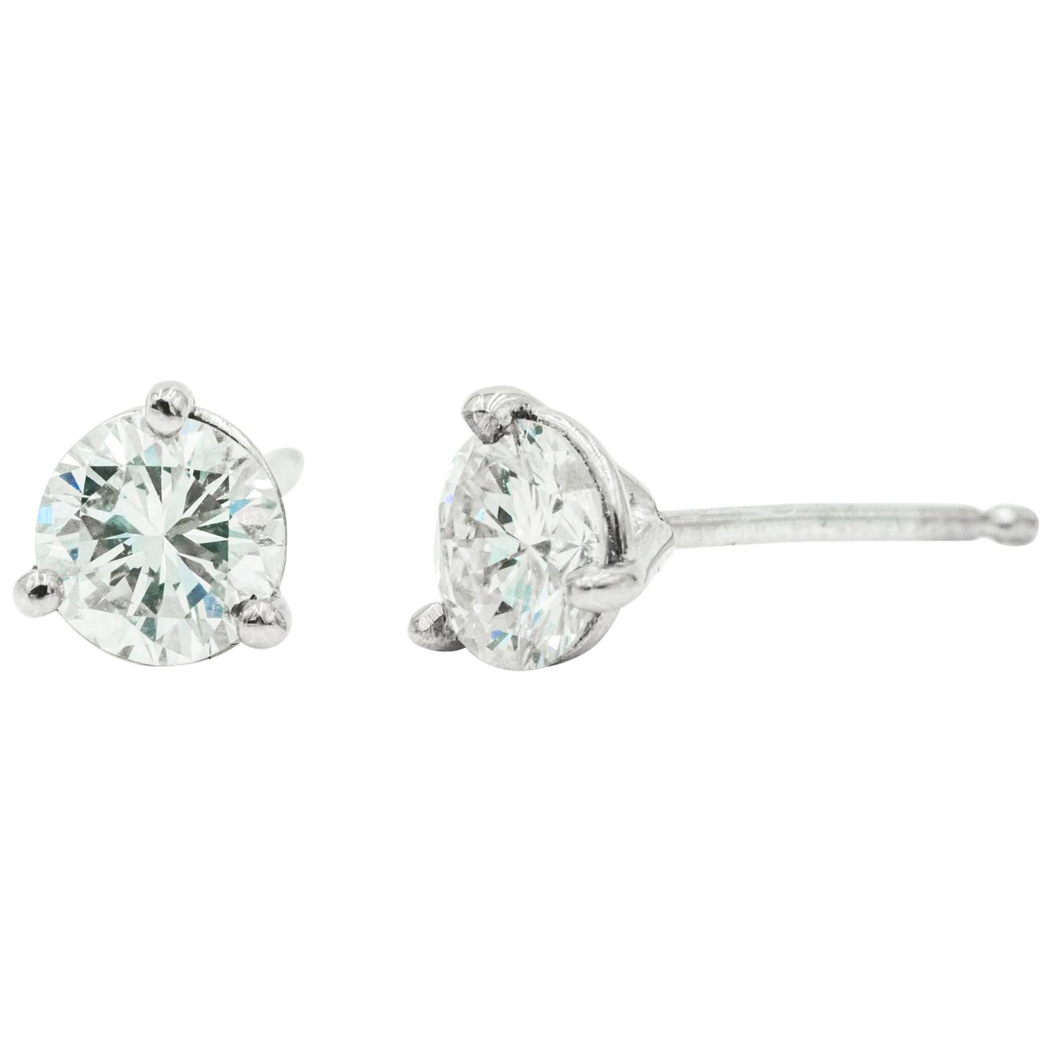 Diamond Studs in 14 Karat White Gold Mounting, MartiniStyle For Sale