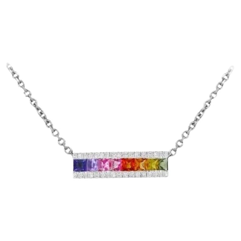 Modern Multi Sapphire Diamond White Gold Necklace for Her