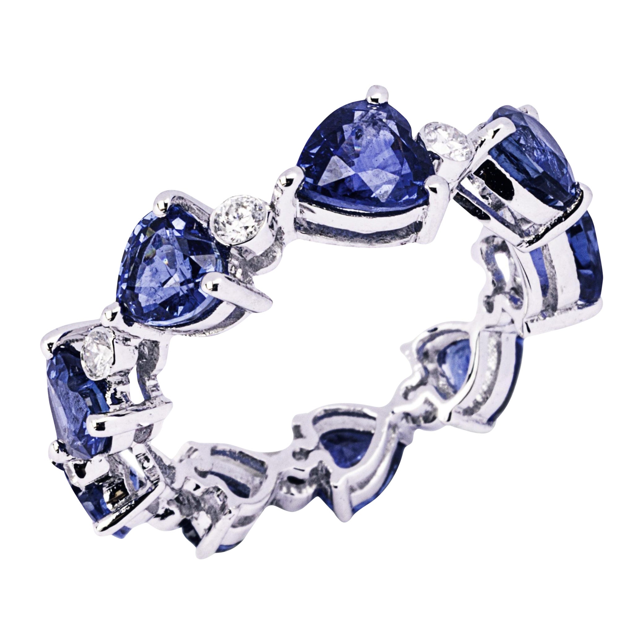 Alex Jona Heart Blue Sapphire White Diamond 18 Karat White Gold Eternity Ring  For Sale