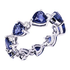 Alex Jona Heart Blue Sapphire White Diamond 18 Karat White Gold Eternity Ring 