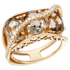 Moder Quartz Diamond Rose 14K Gold Ring for Her