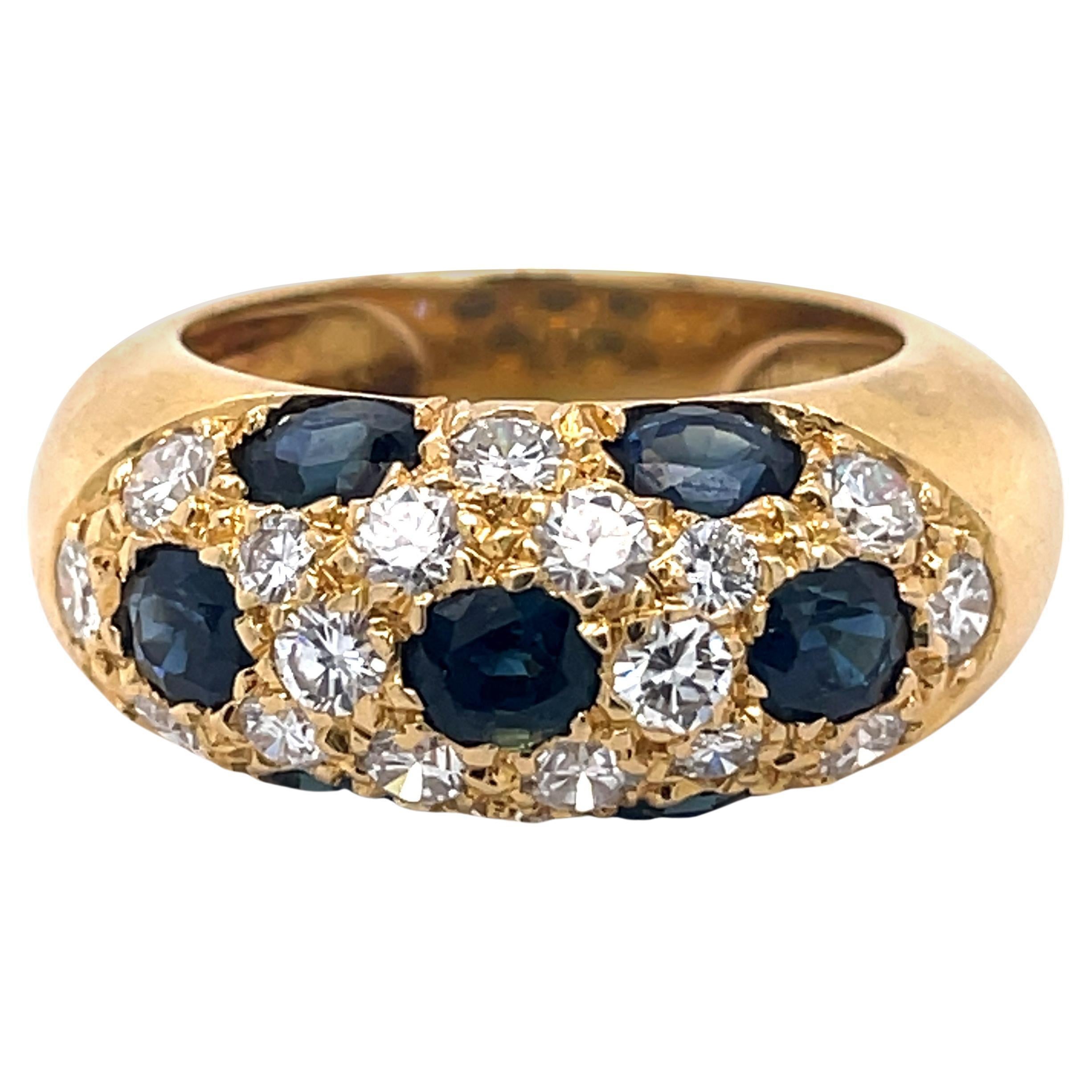 Vintage Cocktail Ring-2.10 Ct Oval Sapphires and 0.99Ct Diamond, 18k Yellow Gold For Sale