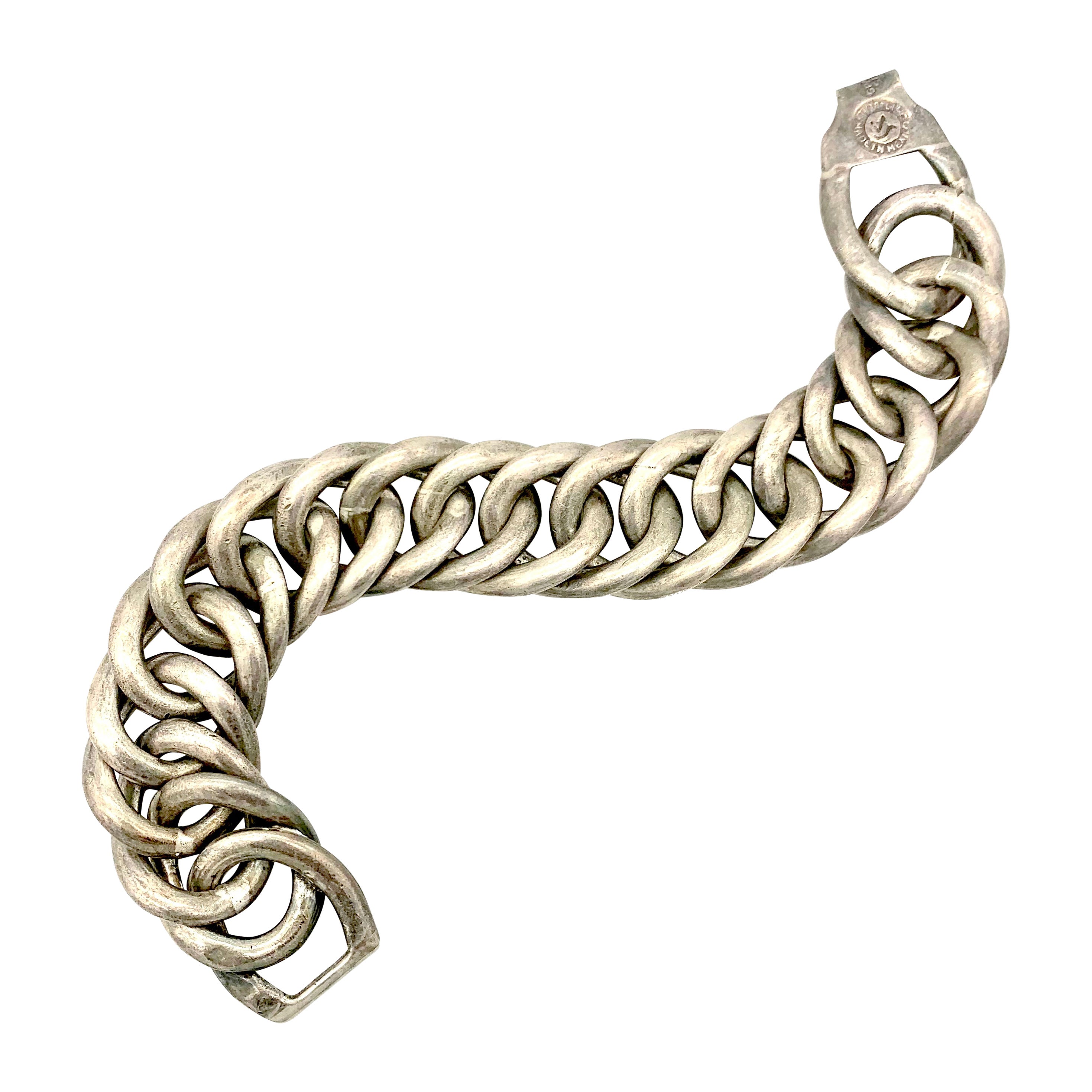 Vintage 1940's William Spratling Mexican Sterling Silver Flexible Link Bracelet For Sale