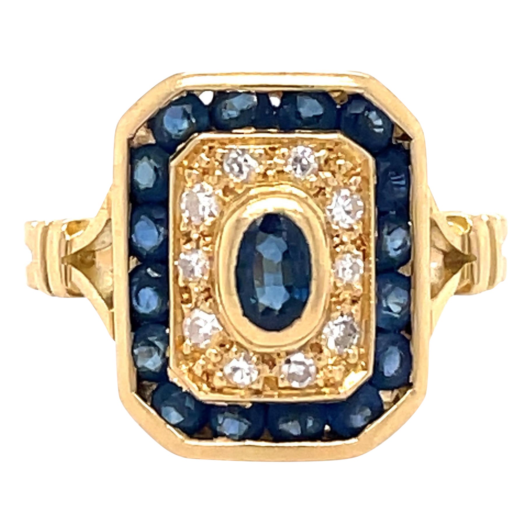 IGL Certified Art Deco Sapphire and Diamond Ring, 14k Yellow Gold, Vintage Ring For Sale