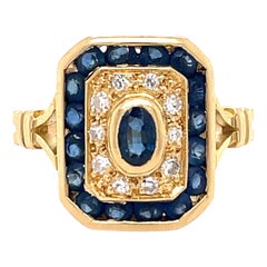 IGL Certified Art Deco Sapphire and Diamond Ring, 14k Yellow Gold, Vintage Ring