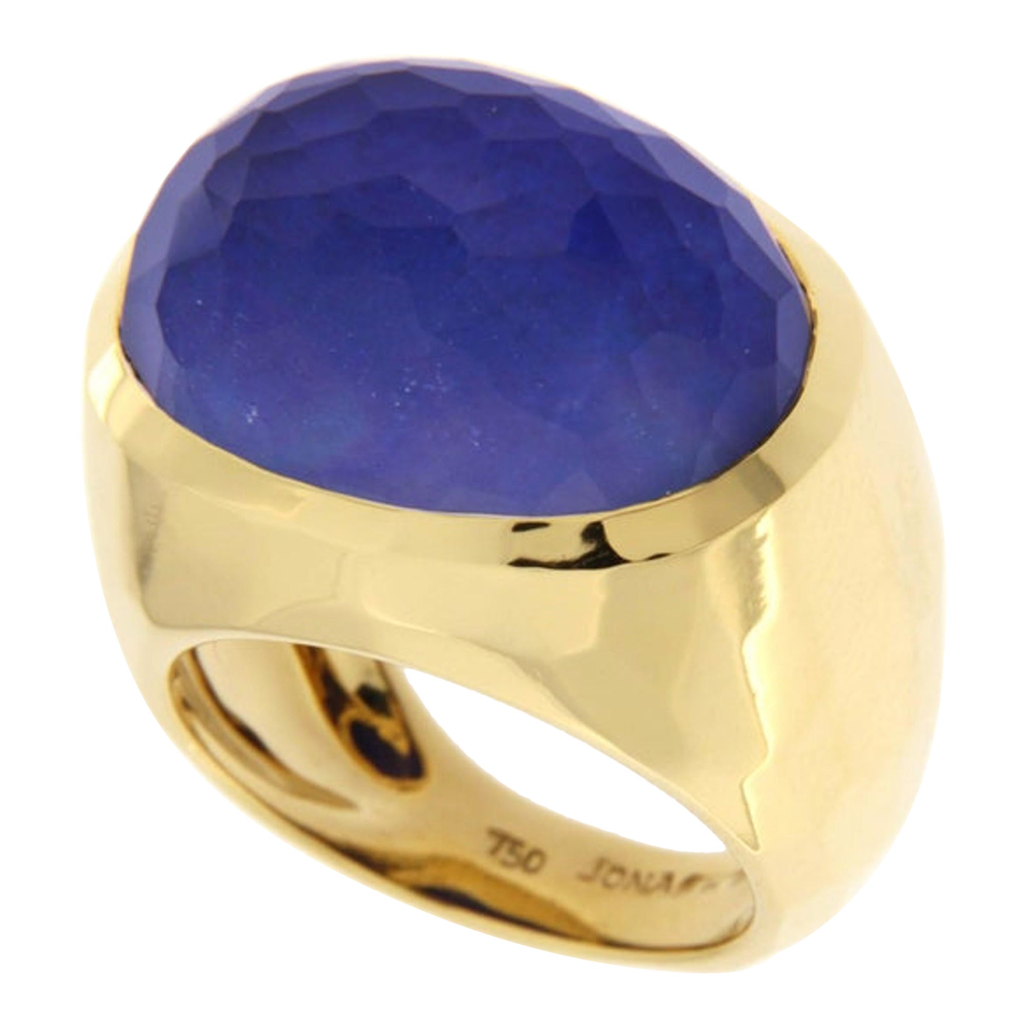 Alex Jona Rock Crystal over Lapis Lazuli 18 Karat Yellow Gold Dome Ring