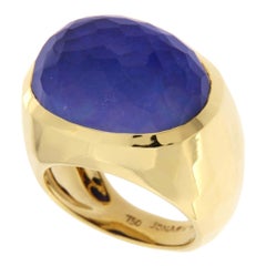 Alex Jona Rock Crystal over Lapis Lazuli 18 Karat Yellow Gold Dome Ring