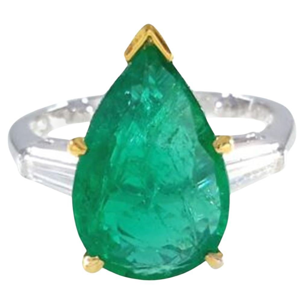 3 Carat Pear Cut Tapered Baguette Diamond Platinum 18k Gold Ring