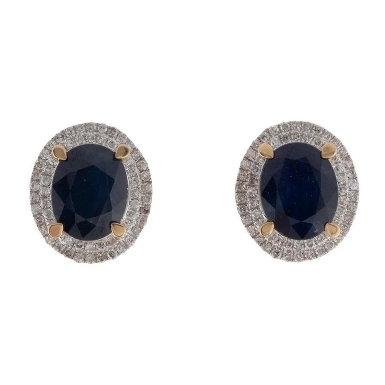 Designer 14K Sapphire & Diamond Stud Earrings, Statement Gemstone Jewelry For Sale