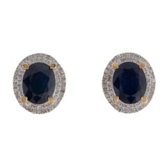 Designer 14K Sapphire & Diamond Stud Earrings, Statement Gemstone Jewelry