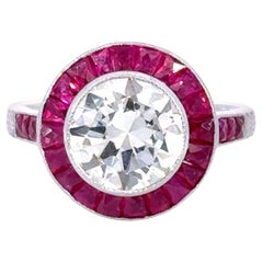 Antique 2.5 Carat Art Deco Diamond Ruby Platinum Ring