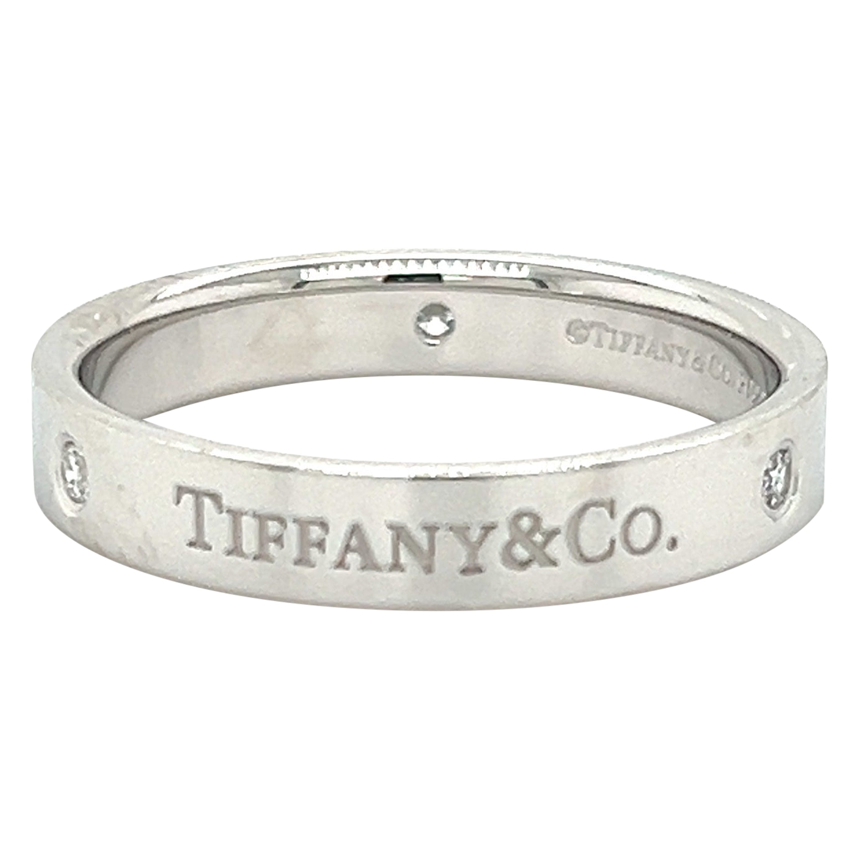 Tiffany & Co. Platinum Diamond Mens Wedding Band 4 MM Size 10 For Sale
