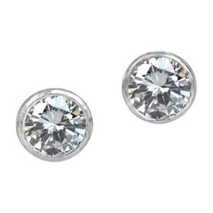 Boucles d'oreilles vintage 1.80ct diamant rond taille brillant, couleur H, platine