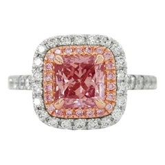 GIA Certified Fancy Intense Pink Diamond Double Halo Platinum Ring