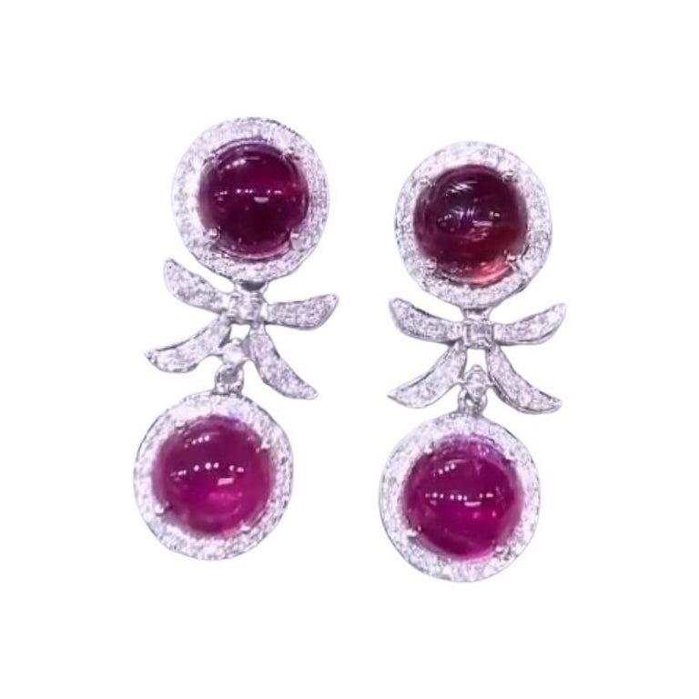 AIG Certified 15.00 Carats Rubellite Tourmalines  Diamonds 18K Gold Earrings  For Sale