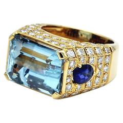 Aquamarine, Sapphires and Diamond Cocktail Ring 11
