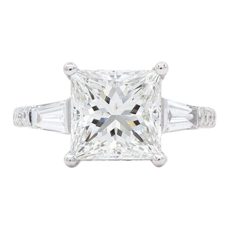 GIA Certified Princess Cut Diamond & 14k White Gold Engagement Ring 3.75ctw F/IF For Sale